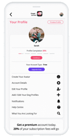 Puppilovers Dating App creating profile